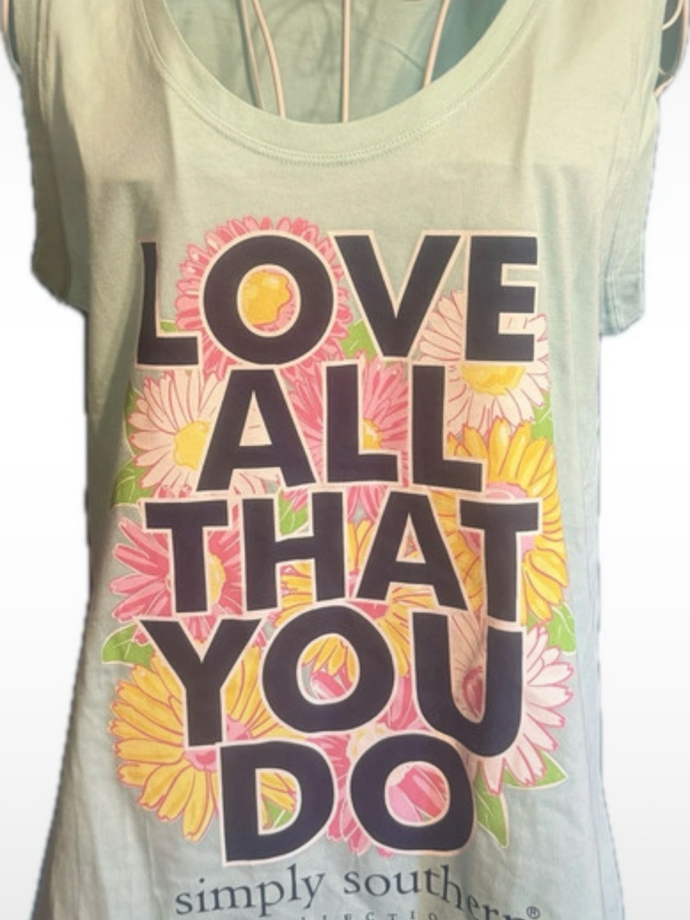 Simply Southern Light Green Floral 'Love All That You Do' Tank